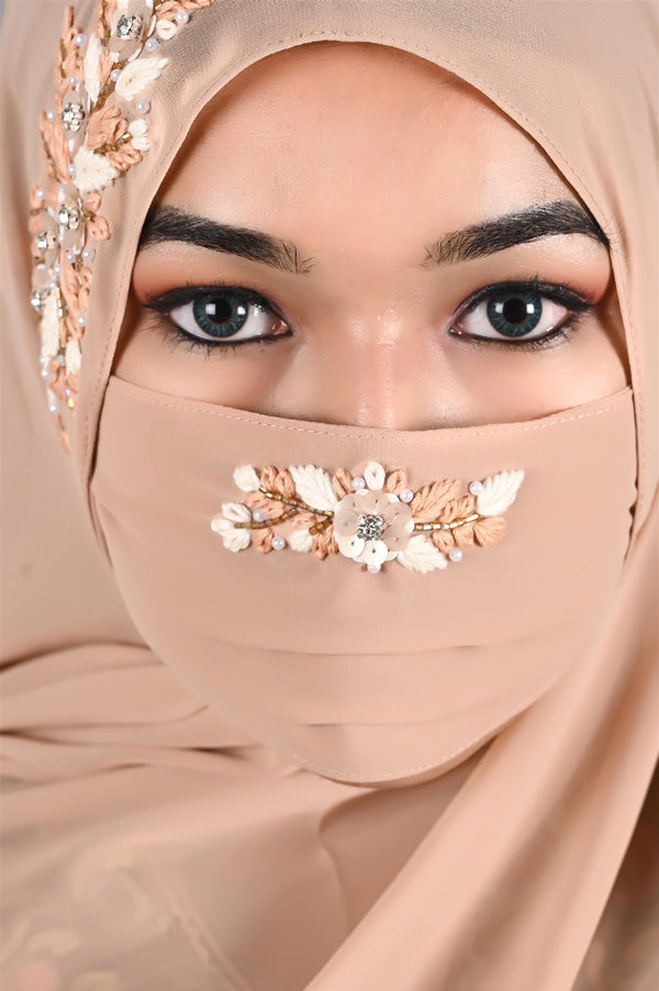 QALBI - Beige handwork hijab with mask