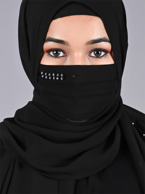 ANIQ - Black Handwork Hijabs With Matching Mask