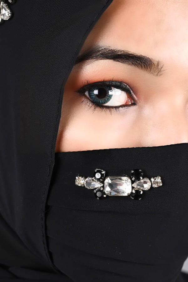 Rhinestone - Black Hijabs With Matching Mask