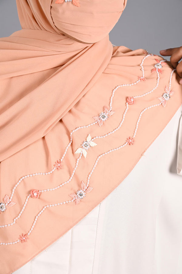 Elena- Apricot Handwork Hijabs With Matching Mask