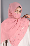 Elena- Pink Handwork Hijabs With Matching Mask