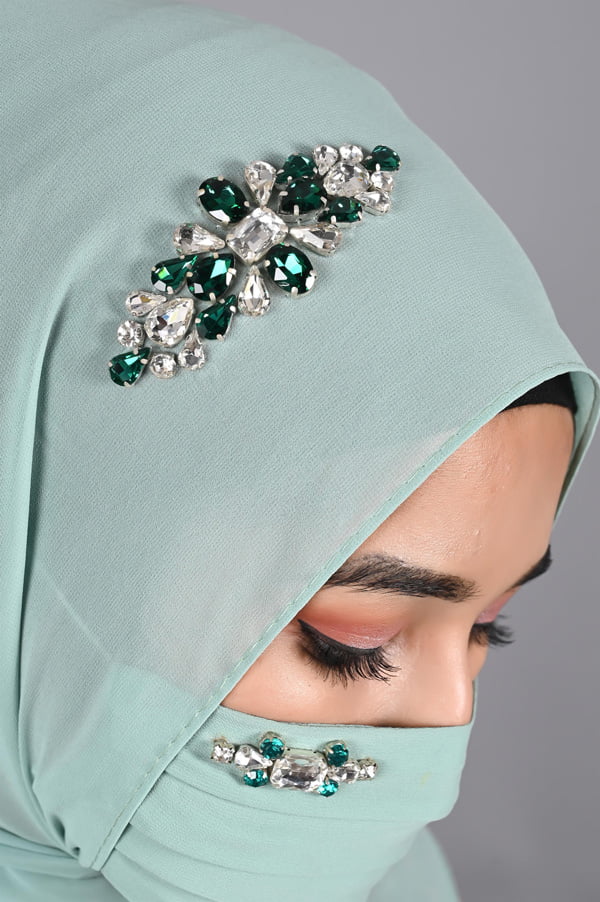 Rhinestone - Fern Green Hijabs With Matching Mask