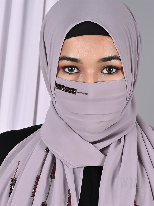 ANIQ - Purple Handwork Hijabs With Matching Mask