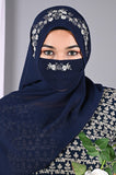 PareeZa- navy blue Handwork Hijabs With Matching Mask