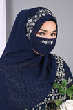 PareeZa- navy blue Handwork Hijabs With Matching Mask
