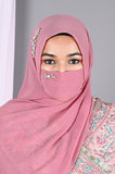 Rhinestone - Pink Hijabs With Matching Mask