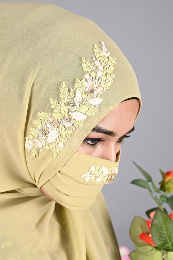 QALBI - Green handwork hijab with mask