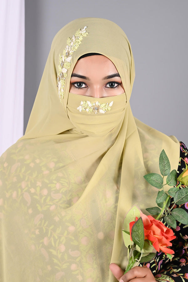 QALBI - Green handwork hijab with mask