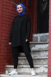Modest Loungewear - Tight Joggers with Loose Sweatshirt - Black
