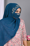 PareeZa- Teal handwork hijab with mask