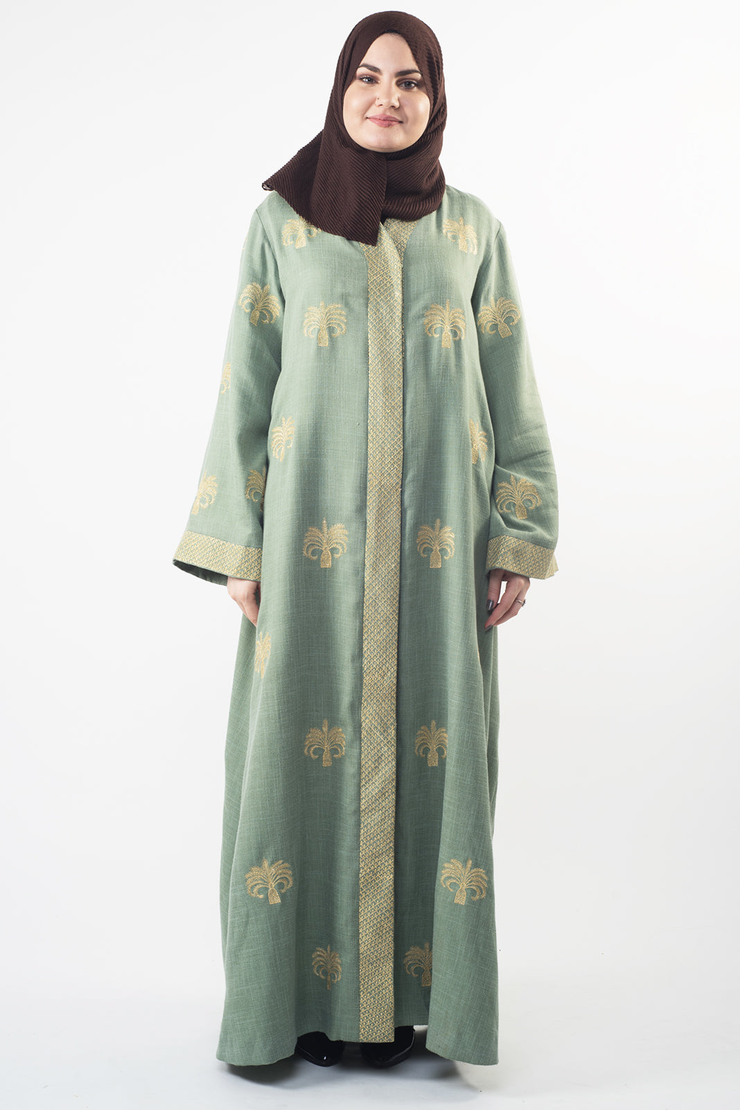 Palm Tree Gold Embroidered Mint Green Abaya