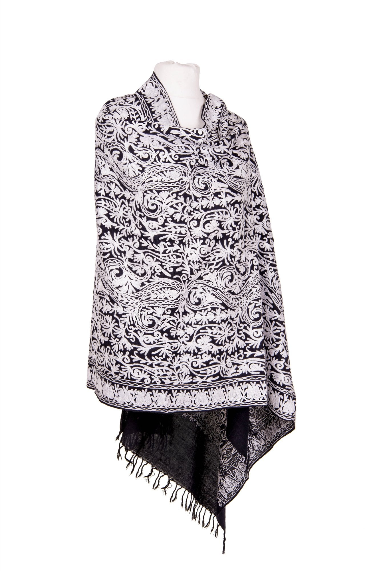 Black & White Paisley Woollen shawl