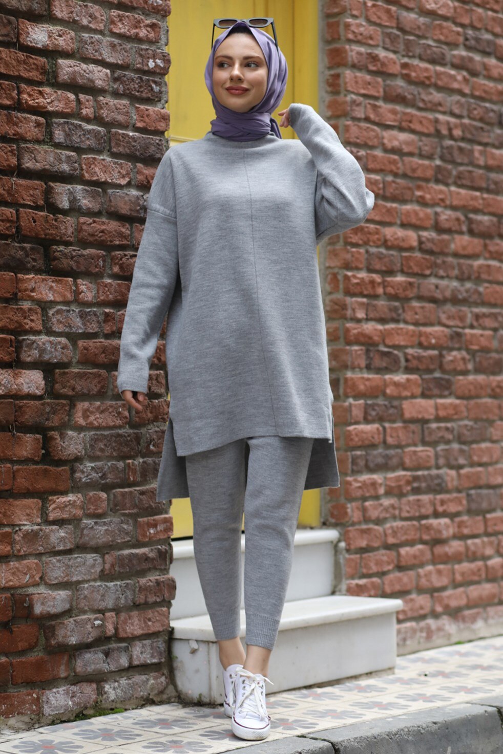Modest Loungewear - Tight Joggers with Loose Sweatshirt - gray