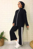 Sweatpants and Pullover with Stripe Detailing - Black