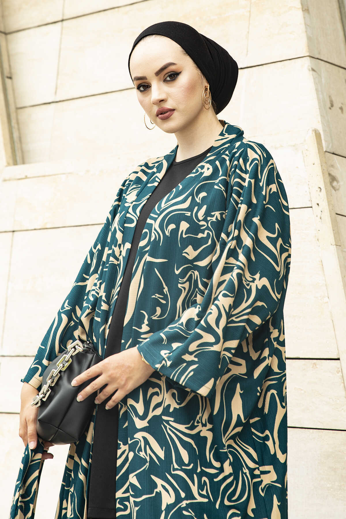 Wave Patterned Kimono - Cyan