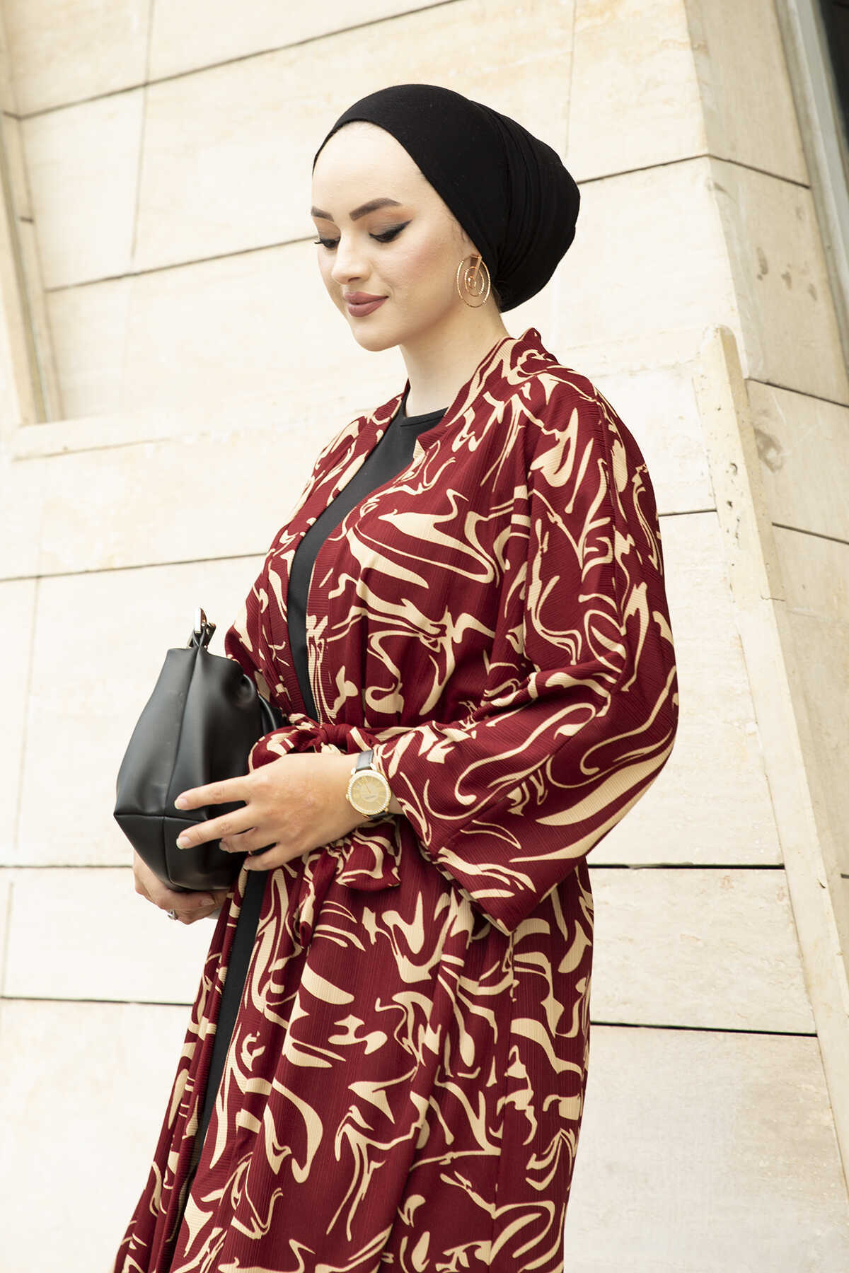 Wave Patterned Kimono - Red