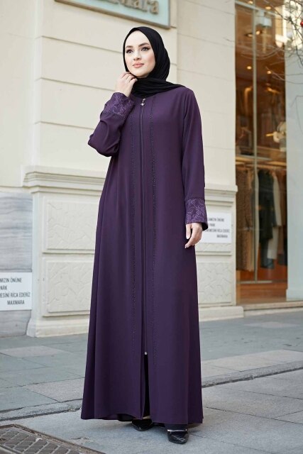Lace Detailed Abaya - Purple