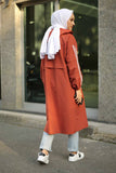 Striped Hooded Trench Coat Orange