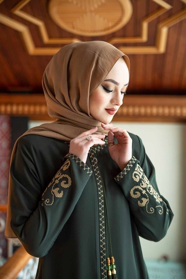Embroidered Sleeves Abaya - Green