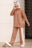 Sweatpants and Pullover with Stripe Detailing - Camel