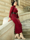 Turtleneck Full length Knitwear Dress - Burgundy