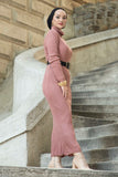 Turtleneck Full length Knitwear Dress - Dried Rose