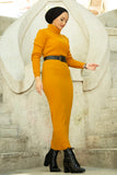 Turtleneck Full length Knitwear Dress - Mustard