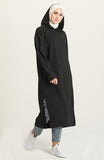 Mid Length Cotton Hoodie Casual and Activewear - Black