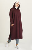 Mid Length Cotton Hoodie Casual and Activewear - Plum