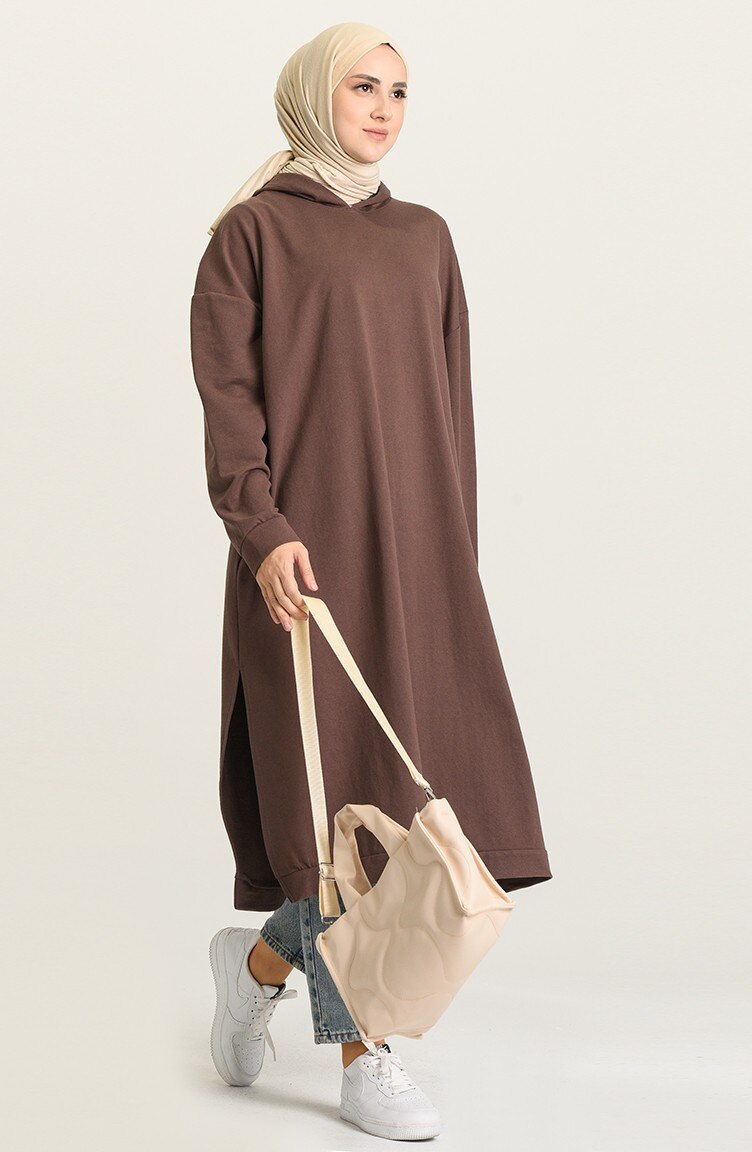 Mid Length Cotton Hoodie Casual and Activewear - Brown
