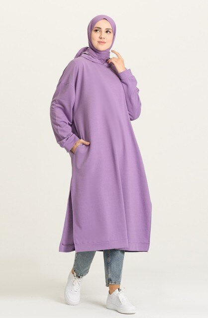 Mid Length Cotton Hoodie Casual and Activewear - Lilac
