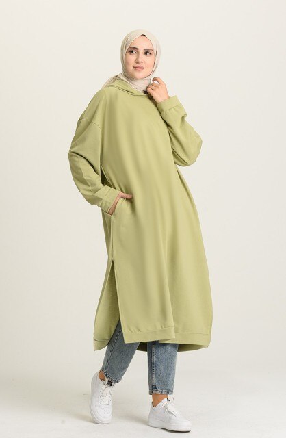 Mid Length Cotton Hoodie Casual and Activewear - Light Green
