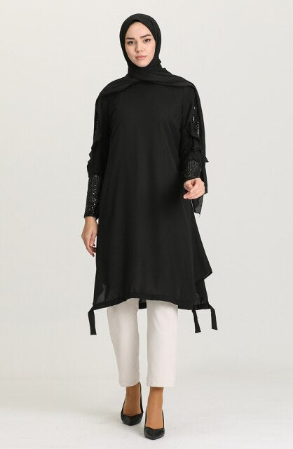 Sequined Asymmetrical Tunic Black