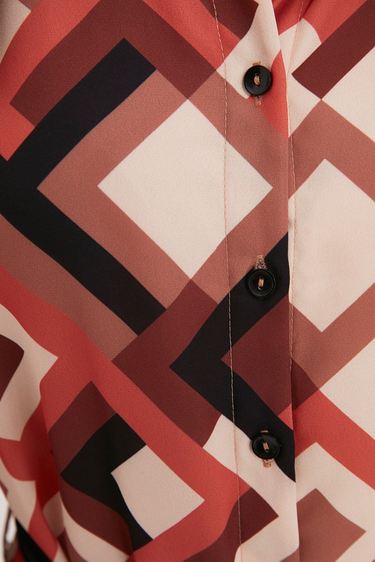 Shirt Collar Geometric Print Belted Dress