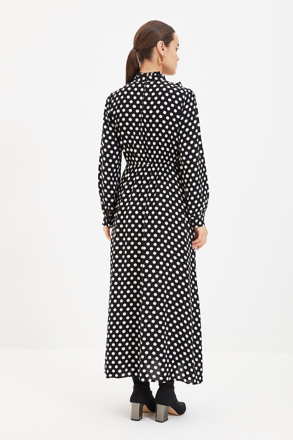 Upright Collar Polka Dot Pattern Dress