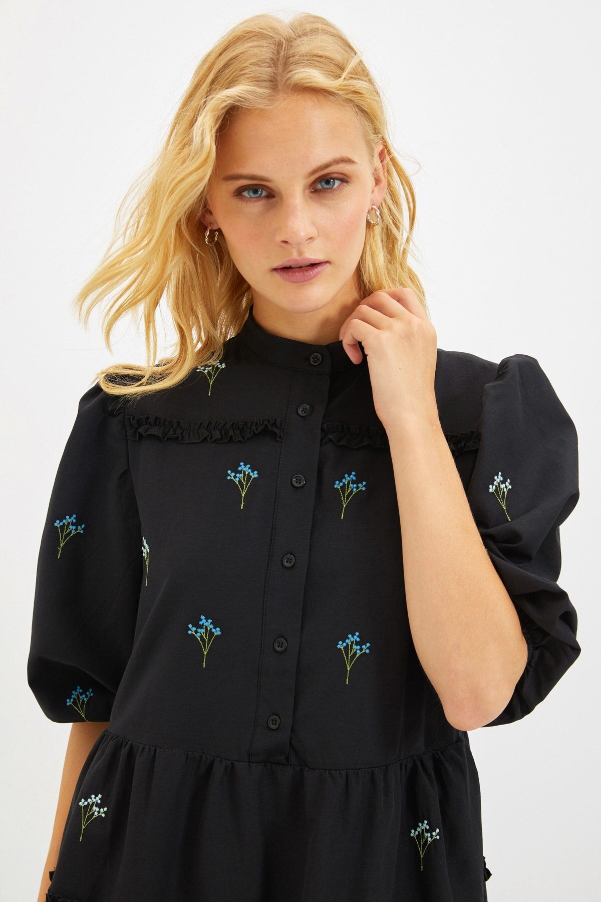 Embroidered Ruffle Detail Dress