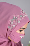 PareeZa- Purple Handwork Hijabs With Matching Mask